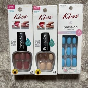 Kiss Press-On Manicure Set in Rose, Nude, and Blue